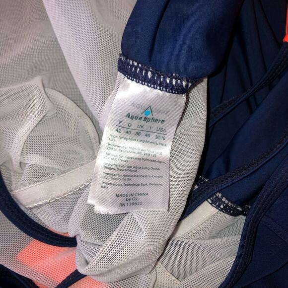 Aqua Sphere Navy Orange Aqua light full piece swimsuit size 10 / 36 - Picture 5 of 5